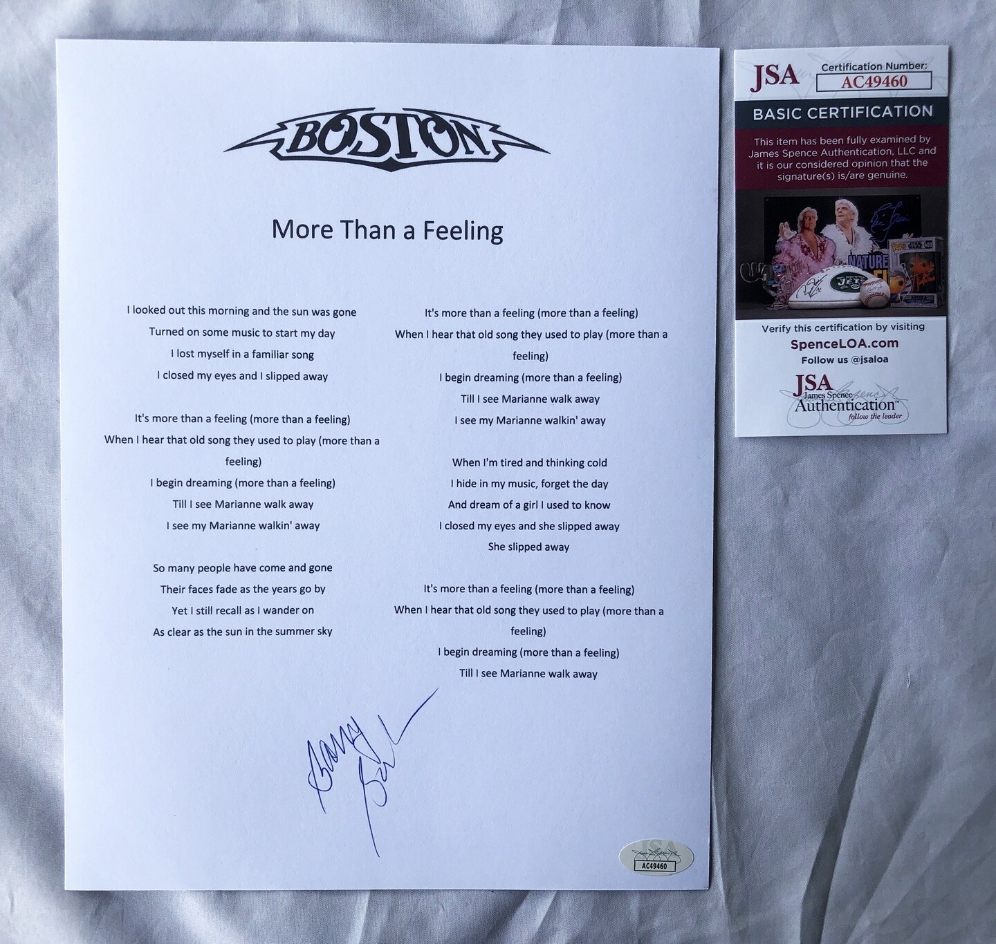 AIR SUPPLY RUSSELL HITCHCOCK AND GRAHAM RUSSELL SIGNED LYRIC SHEET JSA 3 COA COLLECTIBLE MEMORABILIA