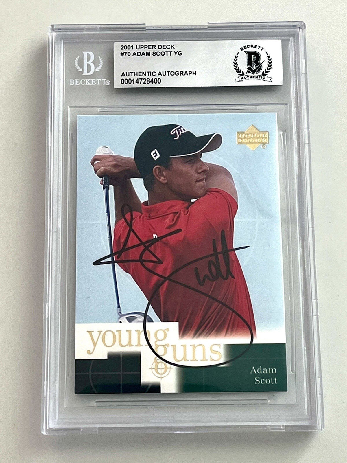 ADAM SCOTT HAND SIGNED UPPER DECK ROOKIE CARD SLABBED PGA GOLF BAS BECKETT
