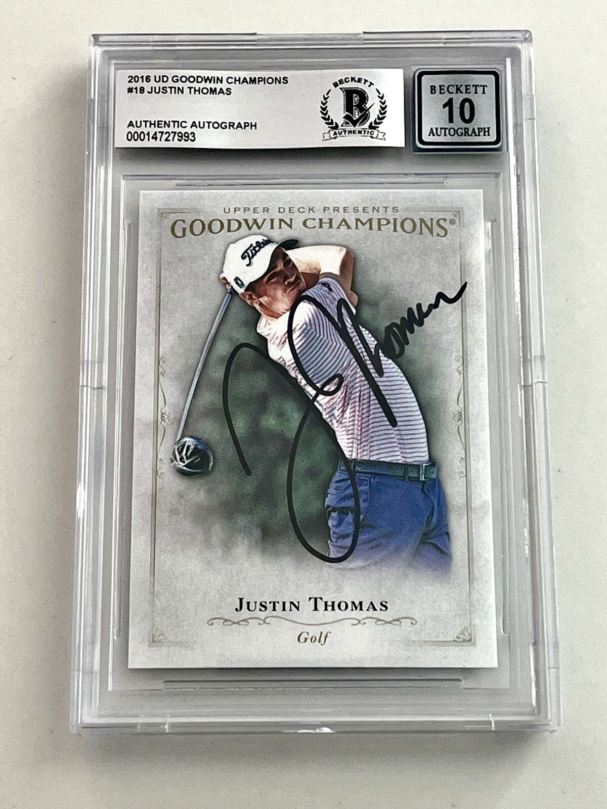 JUSTIN THOMAS HAND SIGNED US GOODWIN ROOKIE CARD SLABBED PGA GOLF BAS BECKETT 10