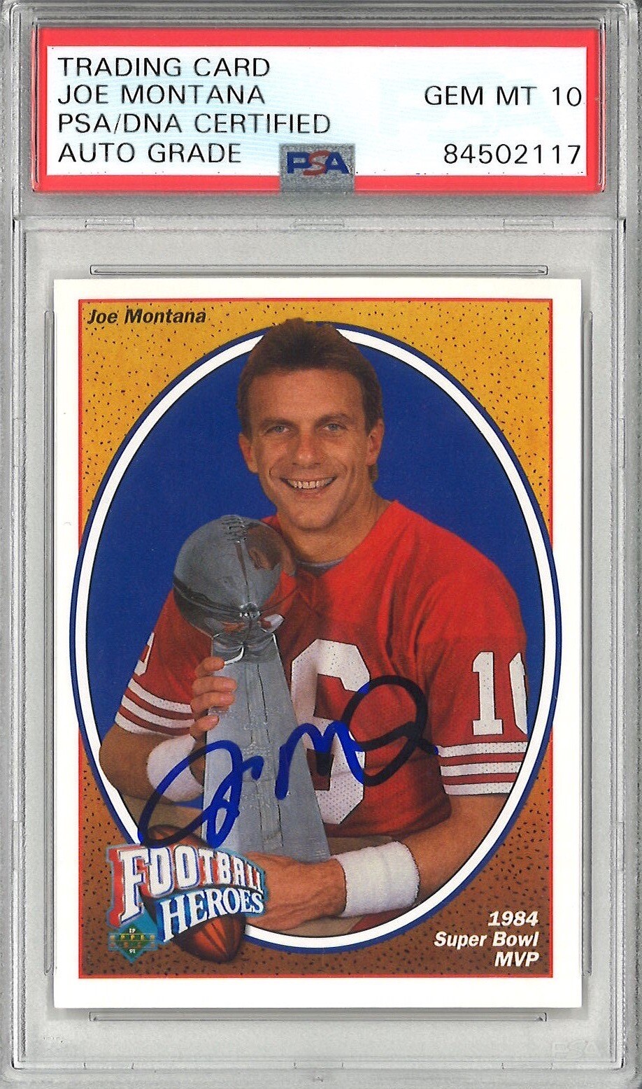 Joe Montana Signed 1991 Upper Deck Heroes Trading Card #3 PSA DNA 84502117 MT 10