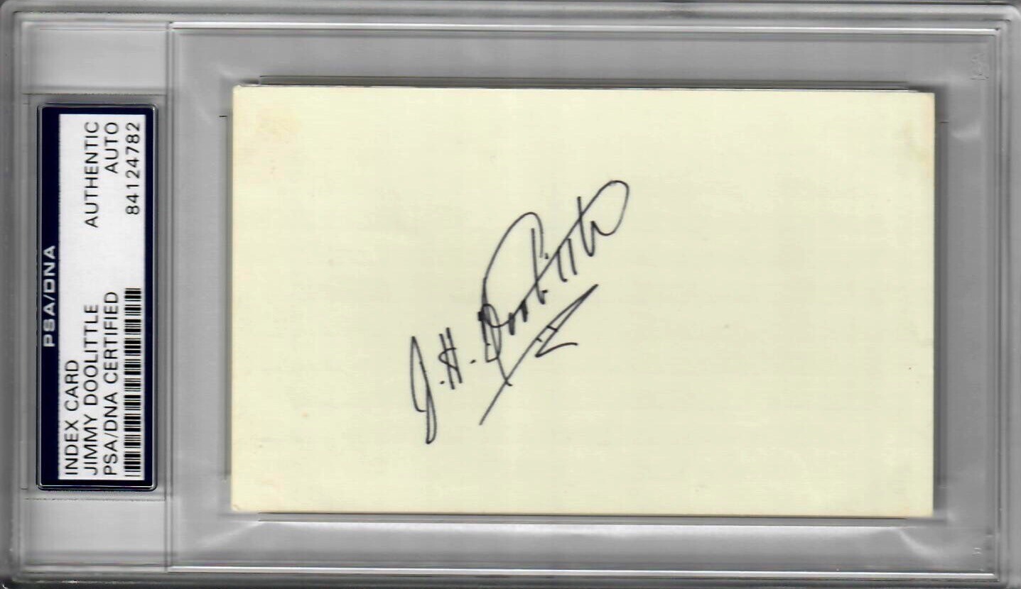 JIMMY DOOLITTLE SIGNED INDEX CARD PSA DNA SLABBED 84124782 (D) WWII MOH