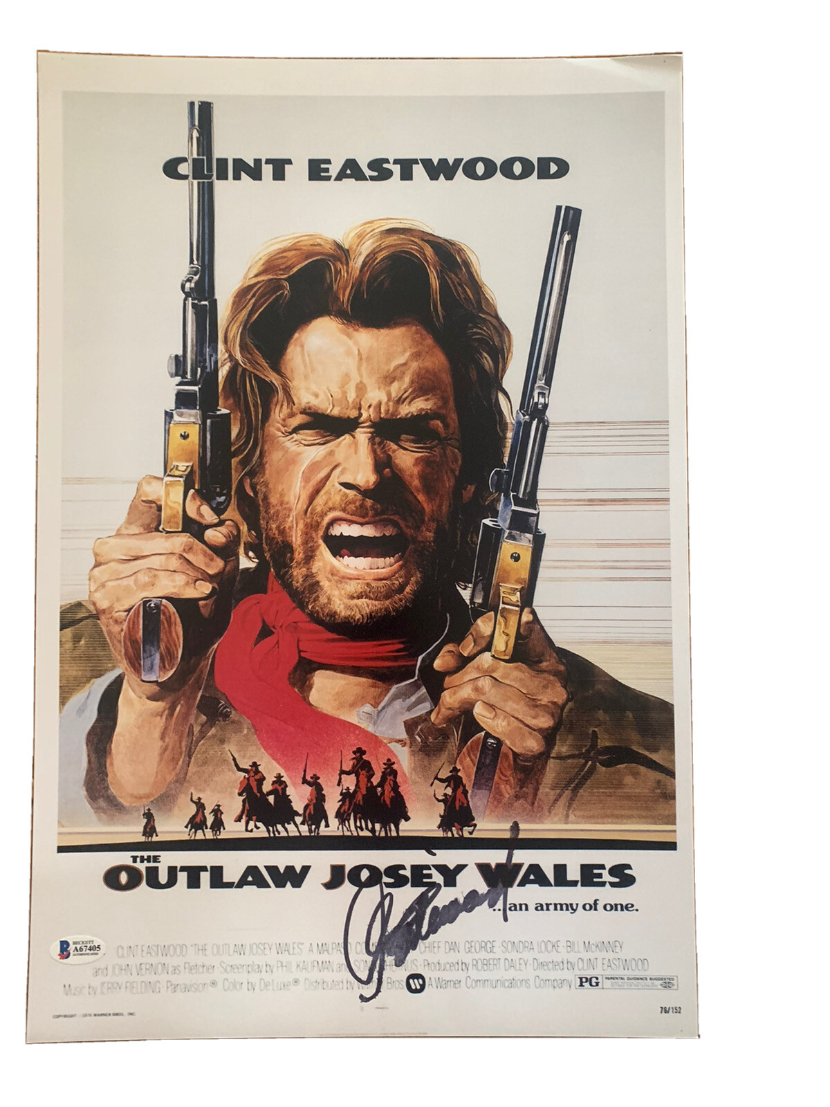 Clint Eastwood Josey Wales Signed Autograph 12x18 Poster Photo BAS Certified