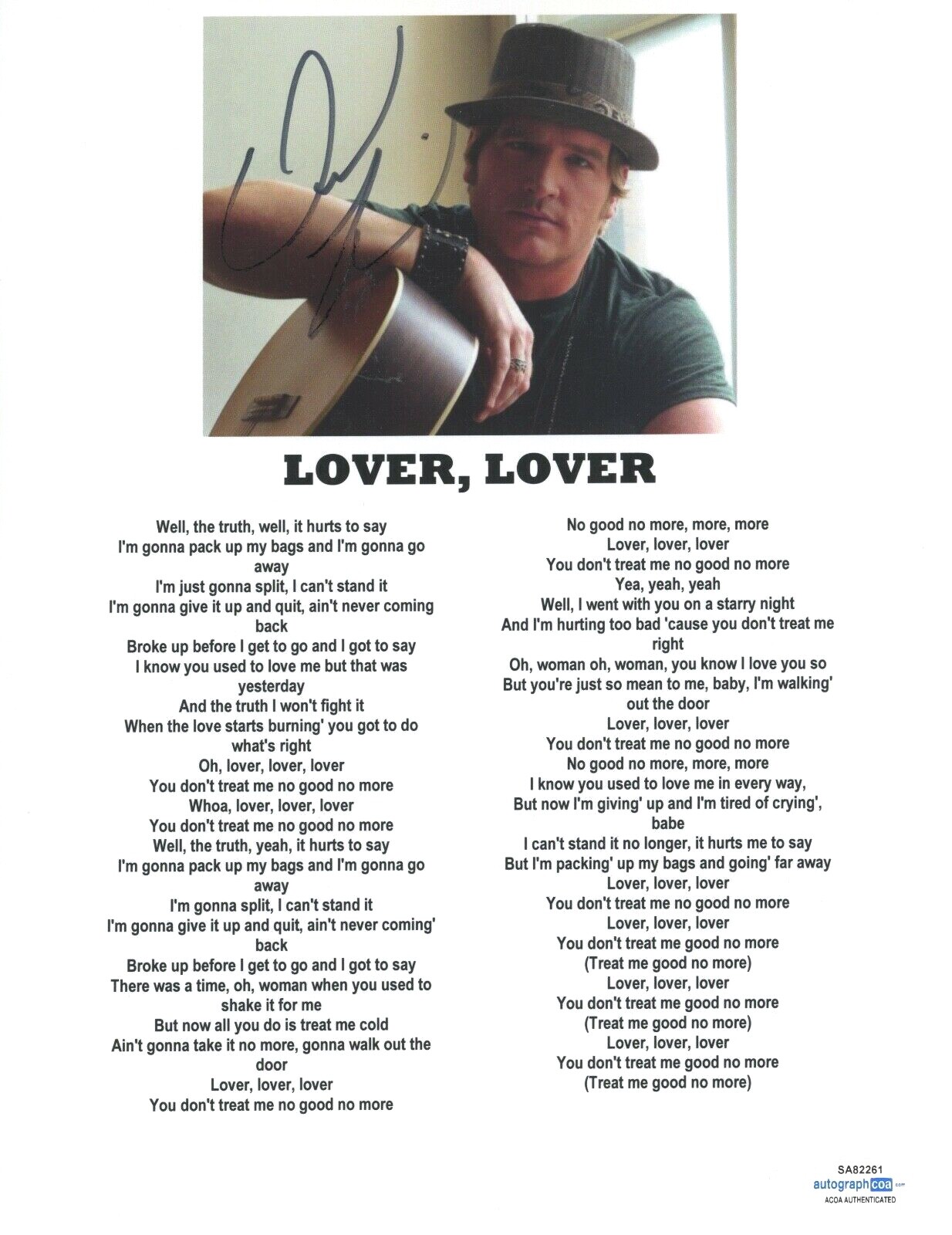 Jerrod Niemann Signed Autographed Lover Lover Lyric Sheet Country Star ACOA COA