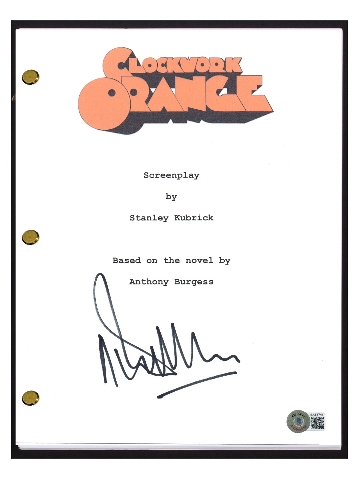 Malcolm McDowell Signed Autographed A Clockwork Orange Movie Script Beckett COA