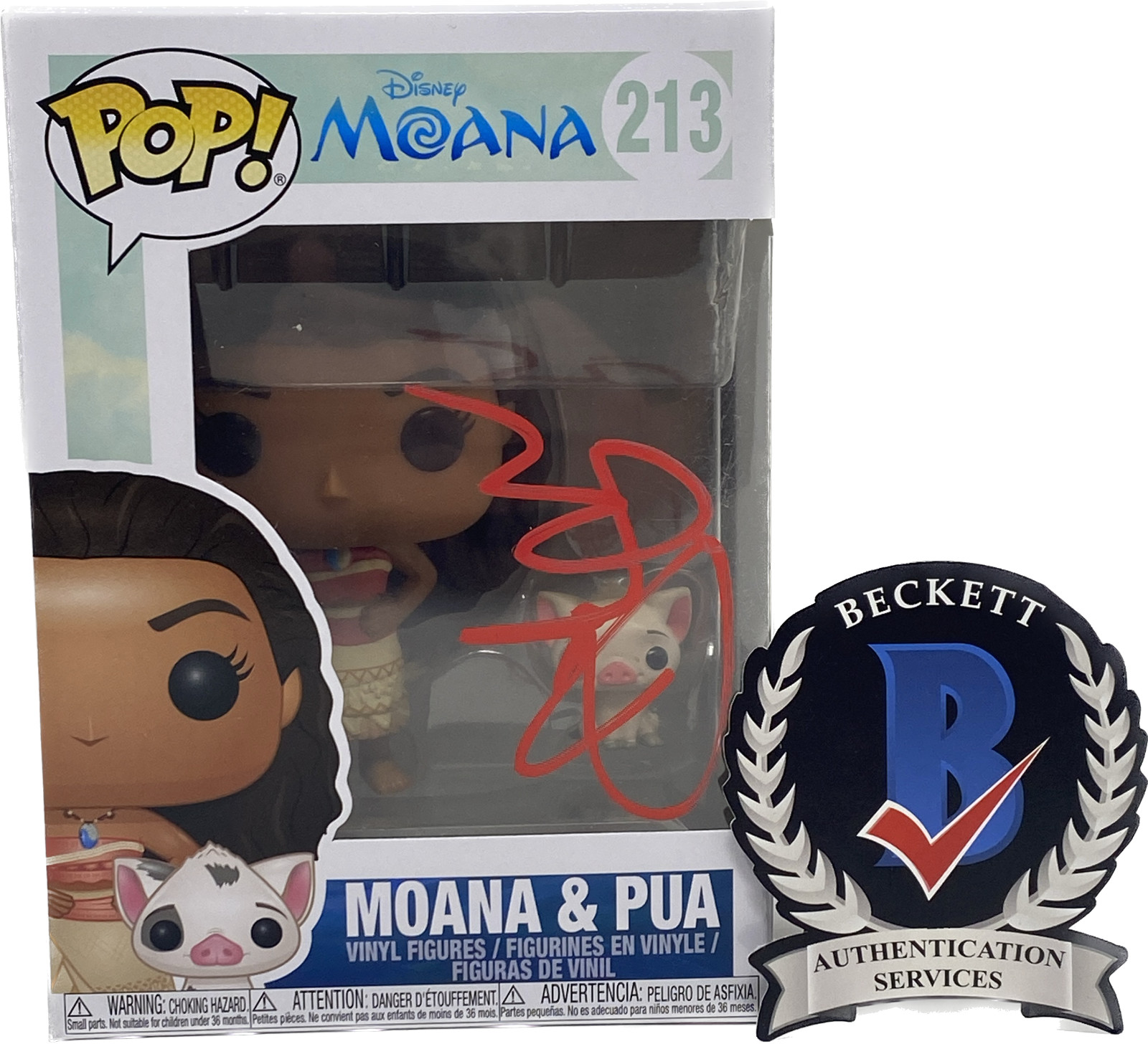Jared Bush Signed Autographed Moana & Pua Funko Pop Figure Writer Beckett COA
