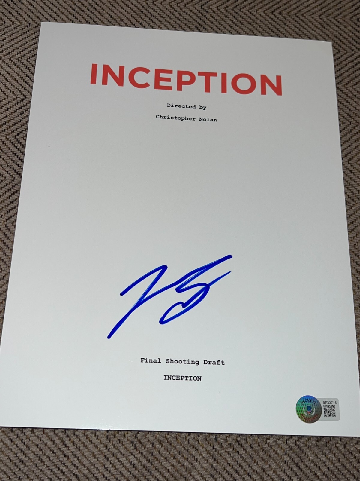 LEONARDO DICAPRIO SIGNED AUTOGRAPH MOVIE SCRIPT INCEPTION BECKETT BAS COA G