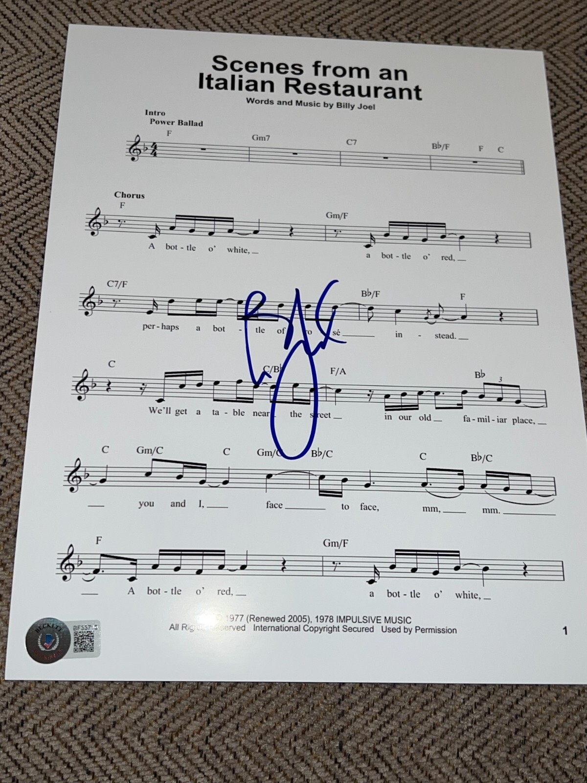 BILLY JOEL SIGNED AUTOGRAPH SHEET MUSIC SCENES FROM ITALIAN PIANO MAN BECKETT X3
