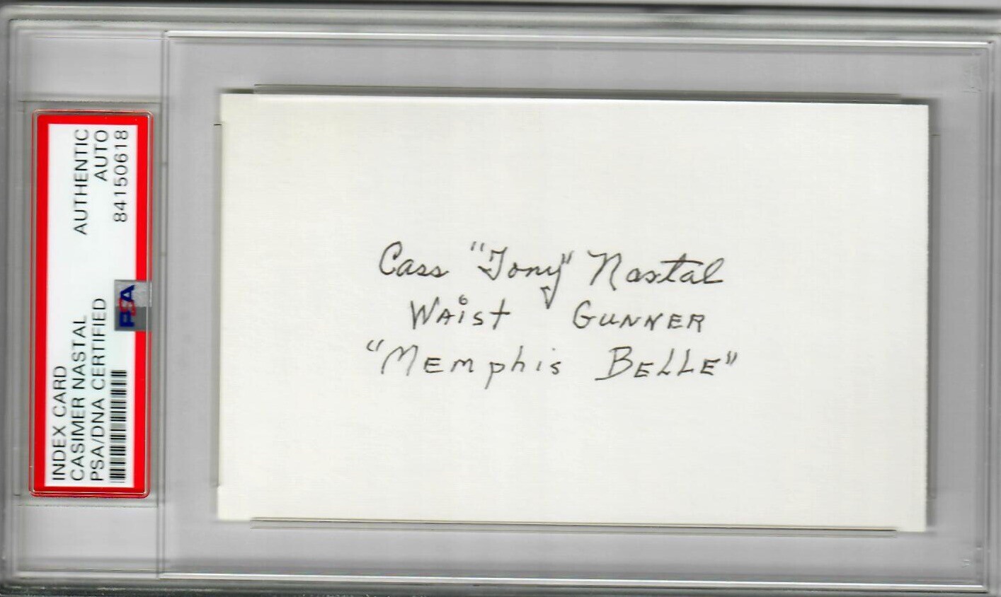 CASIMER NASTAL SIGNED INDEX CARD PSA DNA 84150618 (D) WWII MEMPHIS BELLE GUNNER COLLECTIBLE MEMORABILIA
