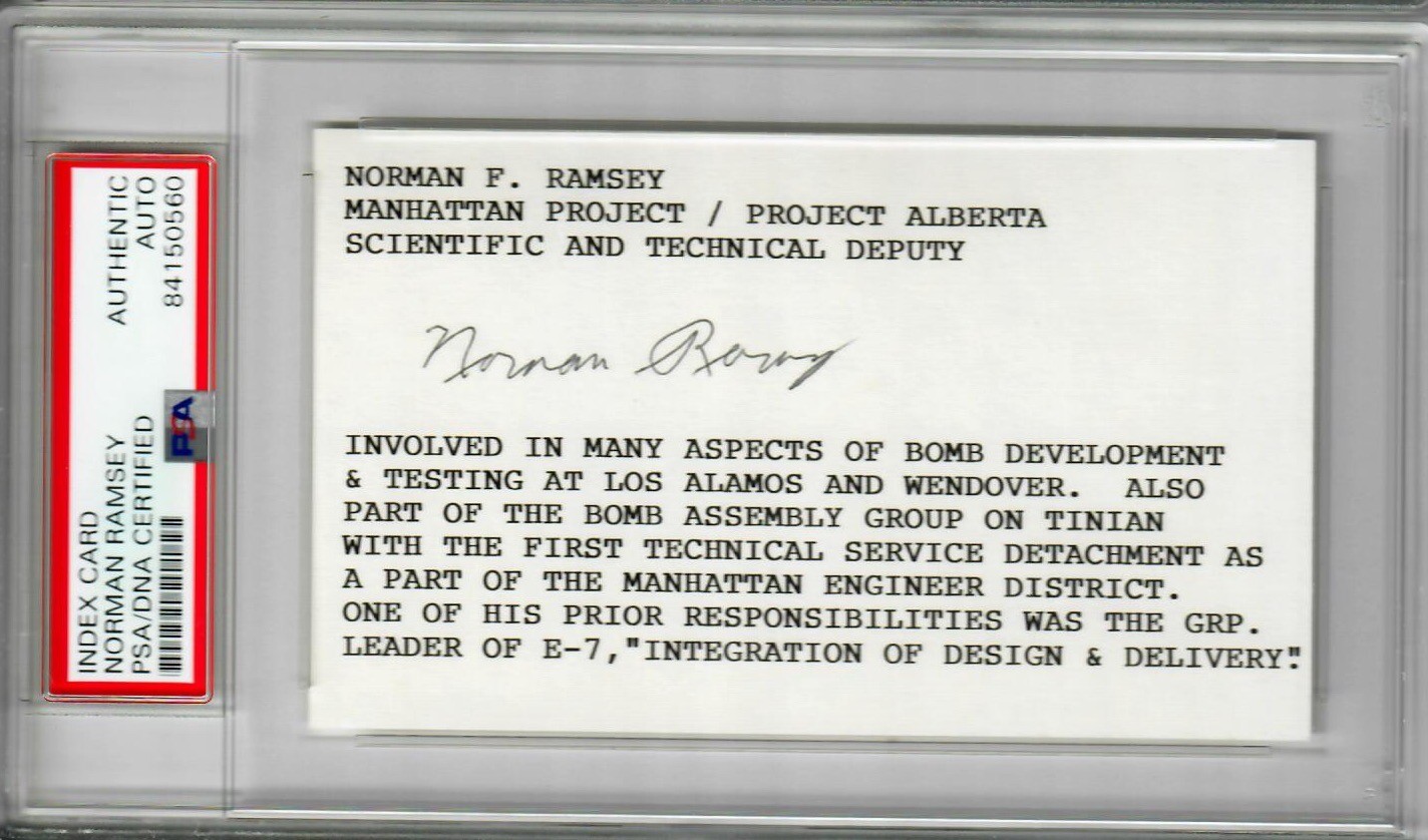 NORMAN RAMSEY INDEX CARD PSA DNA 84150560 (D) MANHATTAN PROJECT PROJECT ALBERTA