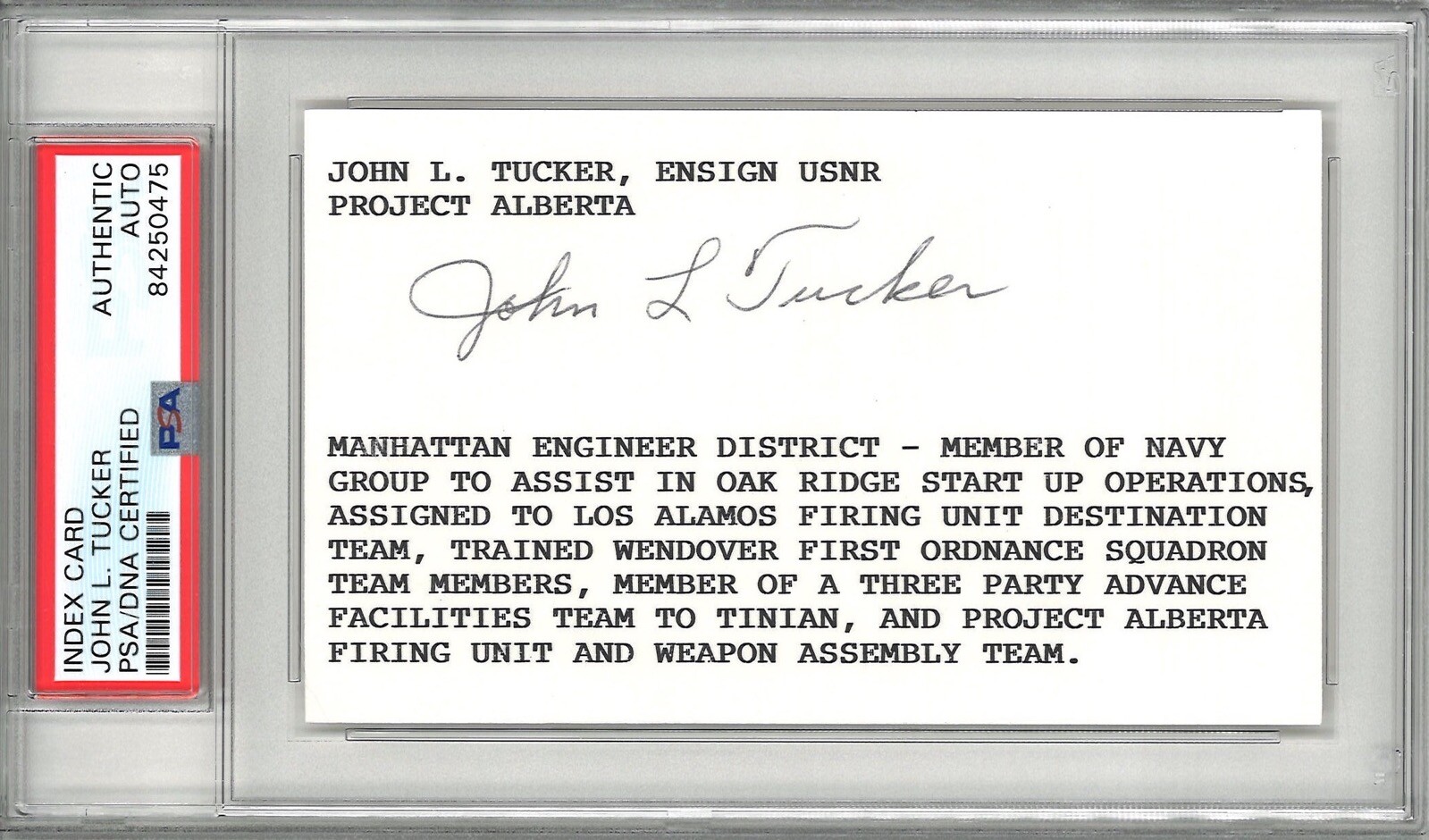JOHN TUCKER SIGNED INDEX CARD PSA DNA 84250475 (D) PROJECT ALBERTA