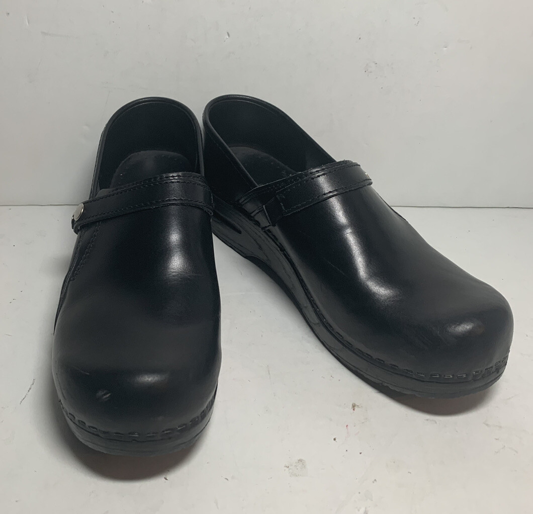 Sanita Women's Cori Black Leather Comfort Clogs Nursing Shoes 8.5 US 39 EU