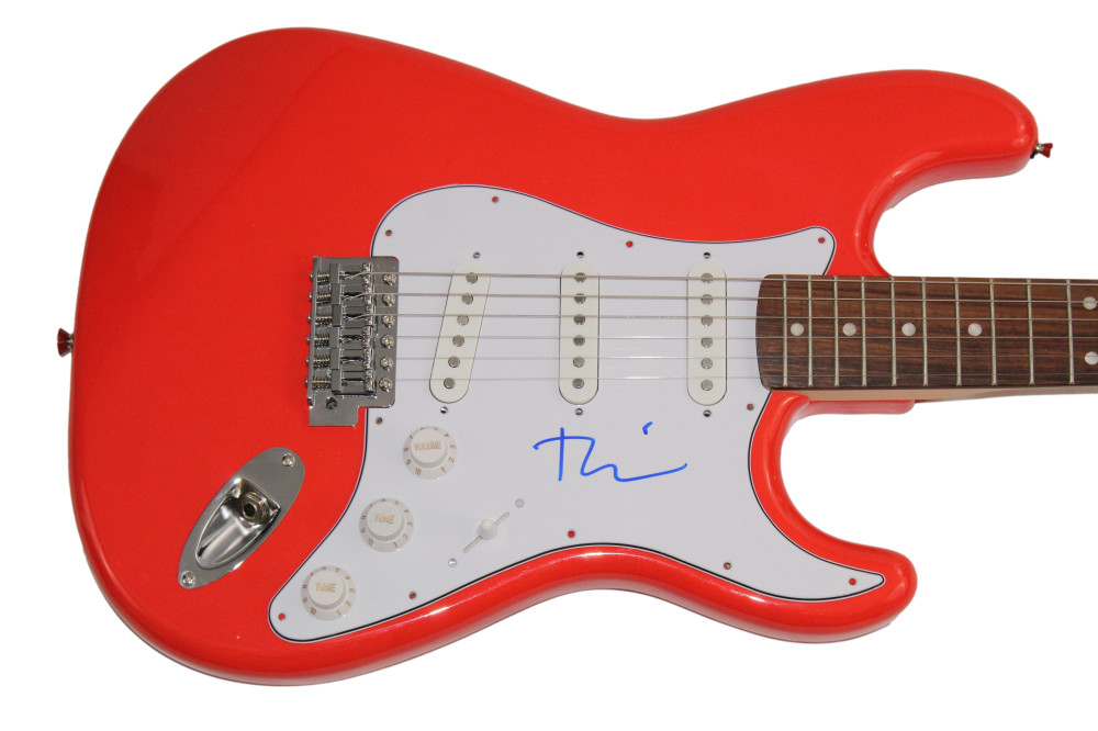 TOBEY MAGUIRE SIGNED AUTOGRAPH RED FENDER ELECTRIC GUITAR SPIDER-MAN w/ JSA COA