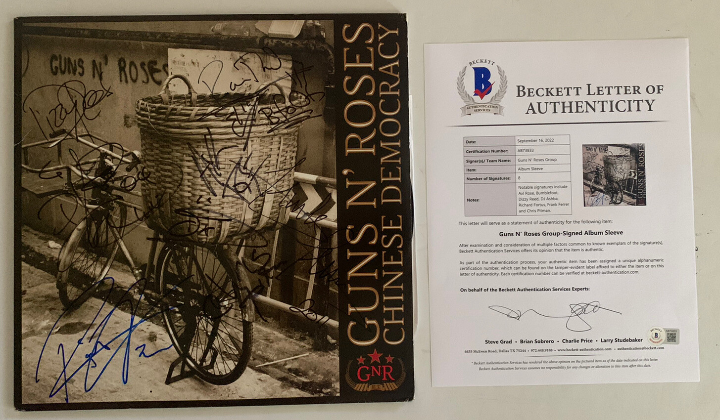 Guns & Roses Chinese Democracy x8 Band Autographed Signed LP Album BAS Certified