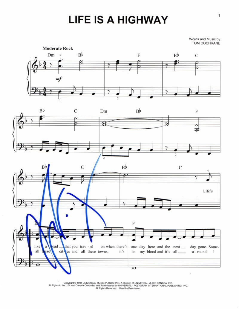 GARY LEVOX SIGNED AUTOGRAPH LIFE IS A HIGHWAY SHEET MUSIC - RASCAL FLATTS STUD