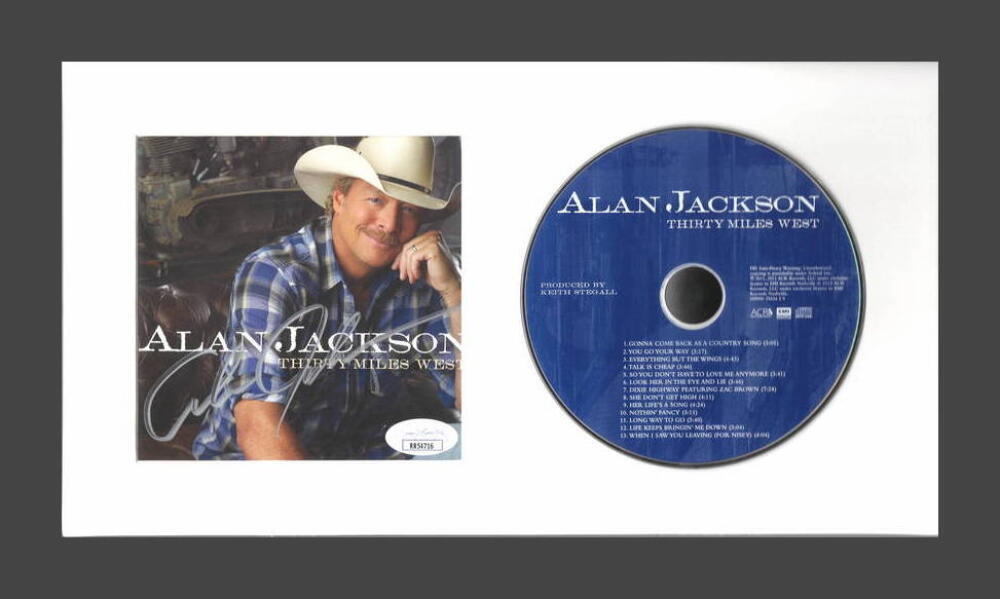ALAN JACKSON SIGNED AUTOGRAPH THIRTY MILES WEST FRAMED CD DISPLAY – JSA COA COLLECTIBLE MEMORABILIA