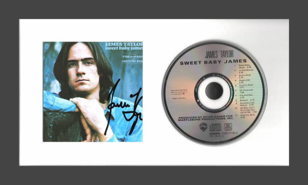 JAMES TAYLOR SIGNED AUTOGRAPH SWEET BABY JAMES FRAMED CD DISPLAY - READY TO HANG