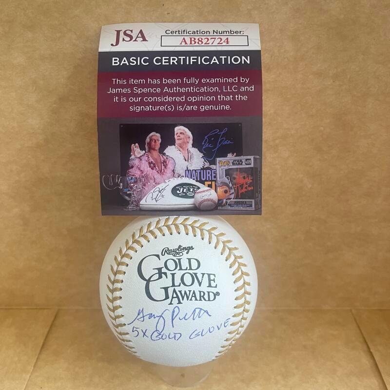 GARY PETTIS 6X GOLD GLOVE SIGNED AUTOGRAPHED GOLD GLOVE BASEBALL JSA AB82724