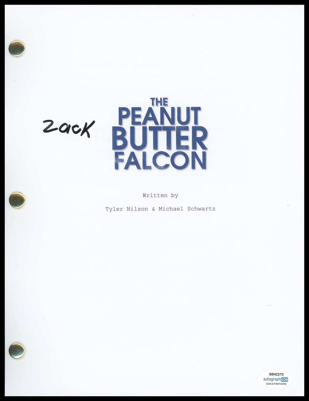 ZACK GOTTSAGEN “THE PEANUT BUTTER FALCON” AUTOGRAPH SIGNED SCRIPT SCREENPLAY COLLECTIBLE MEMORABILIA