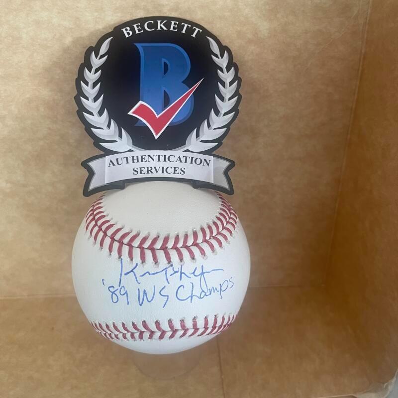 KEN PHELPS 89 WS CHAMPS SIGNED AUTOGRAPHED M.L. BASEBALL AUTHENTICATED