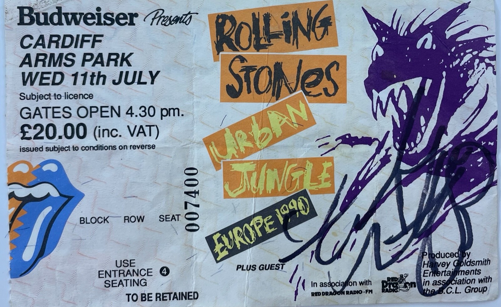 CHARLIE WATTS Signed Autograph ROLLING STONES Tour Ticket JSA 1990 EUROPE TOUR