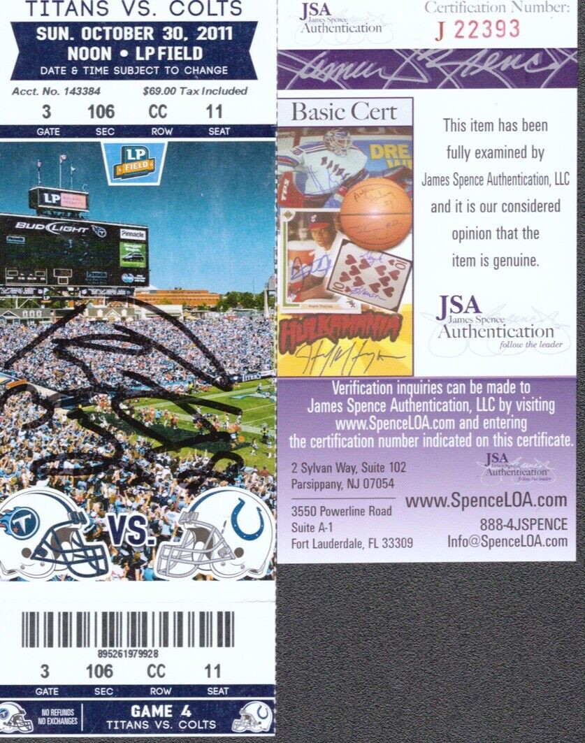 PEYTON MANNING Signed Autograph titans vs Colts Game Ticket JSA COA