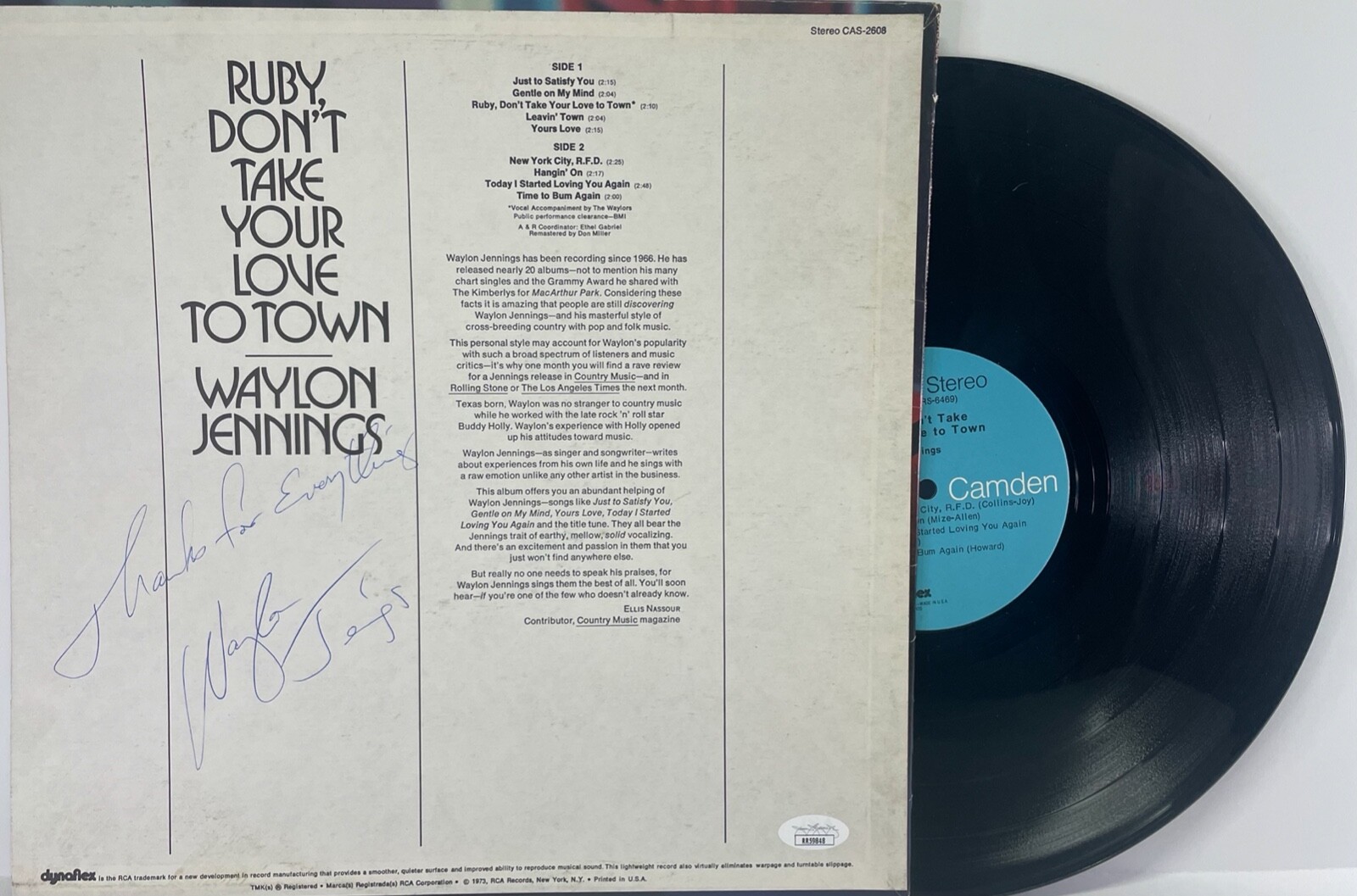 WAYLON JENNINGS Signed Autograph LP Cover 