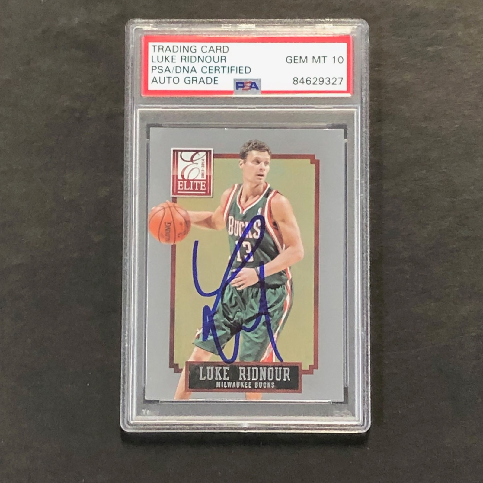 2013-14 Panini Elite #87 Luke Ridnour Signed Card AUTO 10 PSA Slabbed Bucks