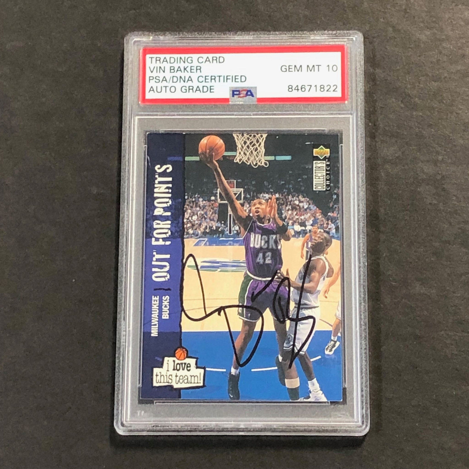 1995-96 Upper Deck Collector's Choice #380 Vin Baker Signed Card AUTO 10 PSA/DNA