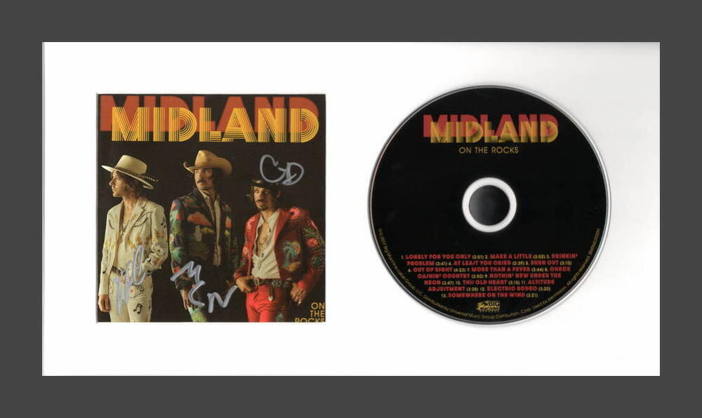 MIDLAND FULL BAND SIGNED AUTOGRAPH ON THE ROCKS FRAMED CD DISPLAY -READY TO HANG