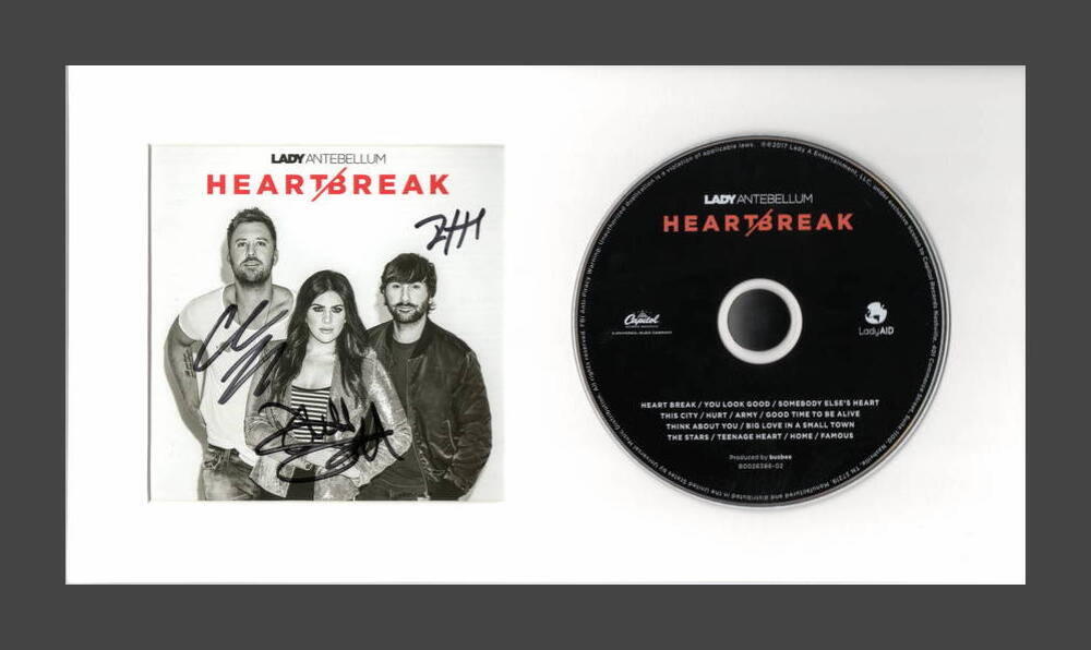 LADY A ANTEBELLUM SIGNED AUTOGRAPH HEARTBREAK FRAMED CD DISPLAY - READY TO HANG!