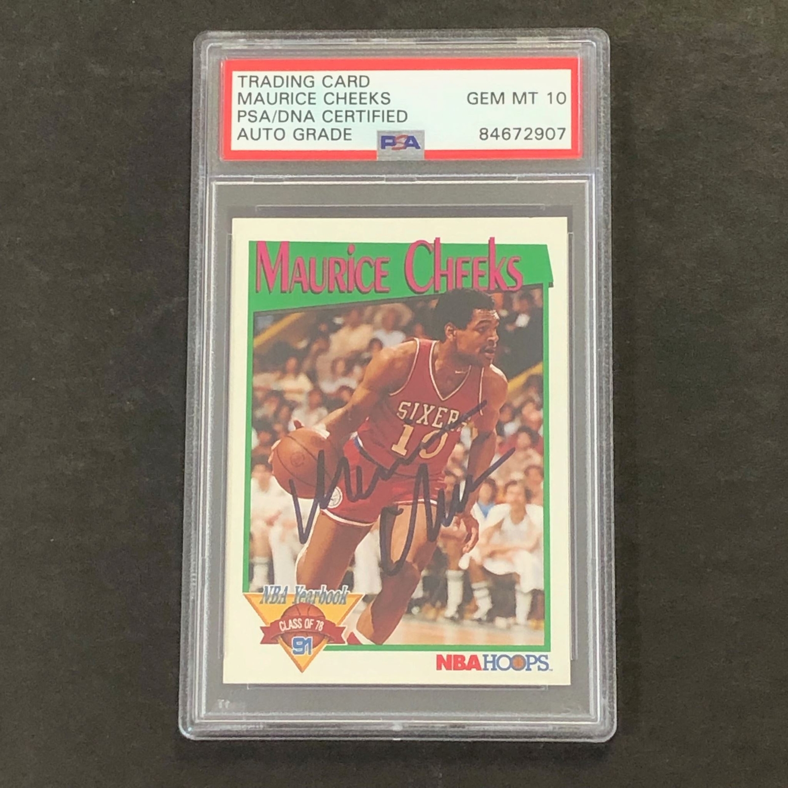 1991-92 NBA HOOPS NBA YEARBOOK #320 MAURICE CHEEKS SIGNED CARD PSA AUTO 10 PSA S COLLECTIBLE MEMORABILIA