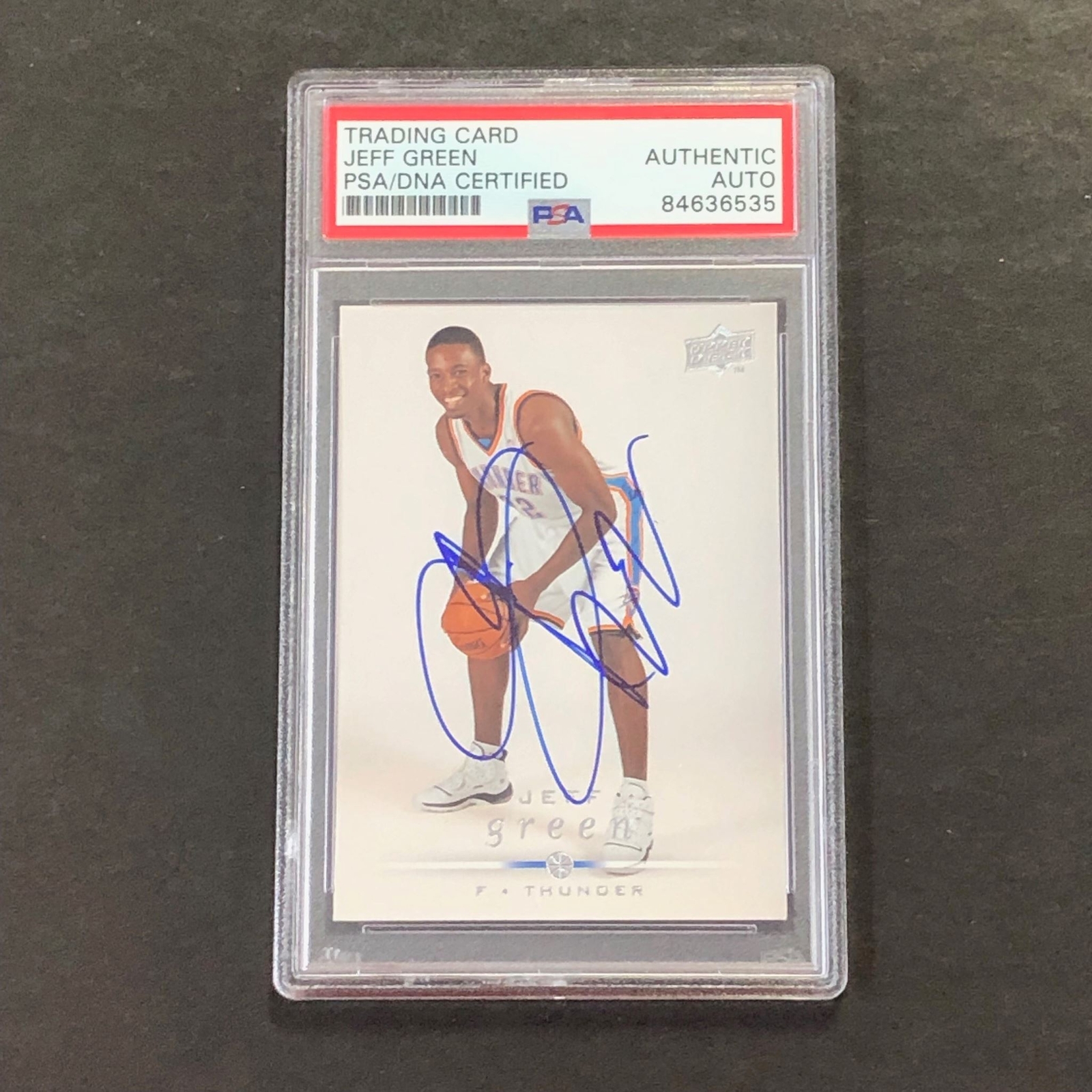 2008-09 Upper Deck #7 Jeff Green Signed Card AUTO PSA/DNA Slabbed Thunder