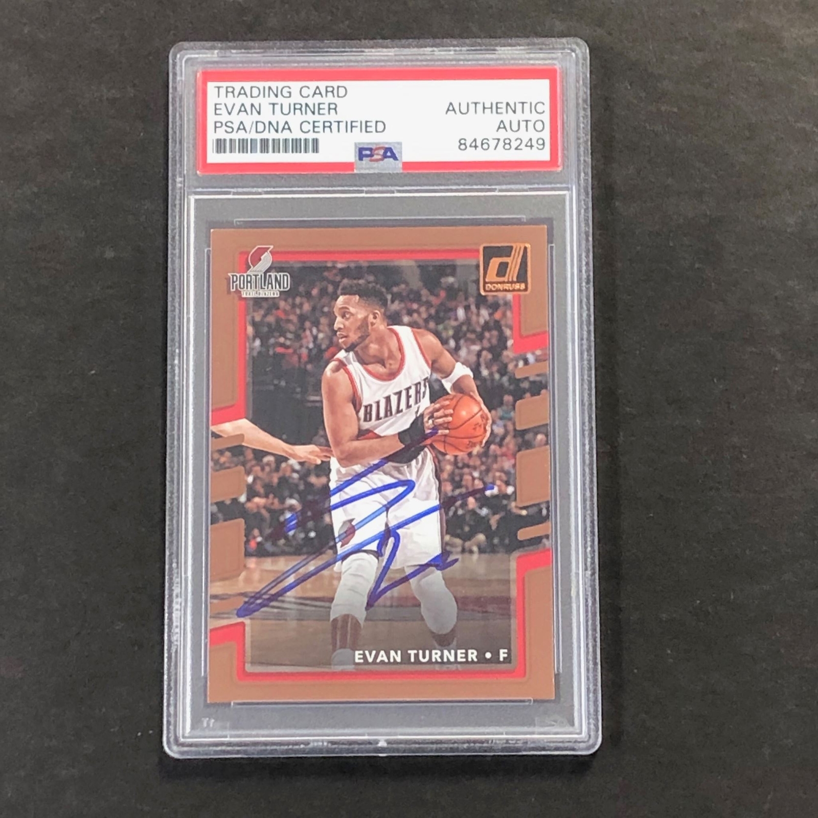 2017-18 Donruss #124 Evan Turner Signed Card AUTO PSA Slabbed Trailblazers