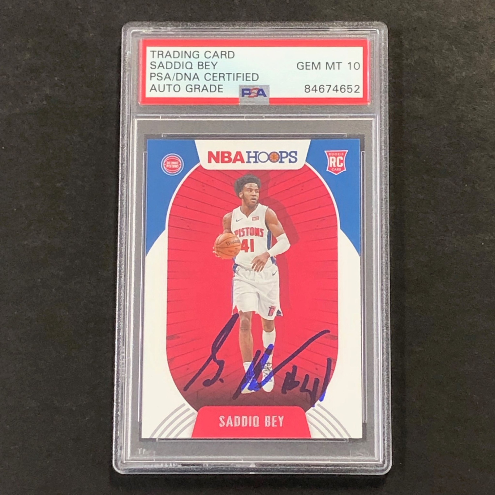 2020-21 NBA Hoops #237 Saddiq Bey Signed Card AUTO GRADE 10 PSA Slabbed RC Pisto