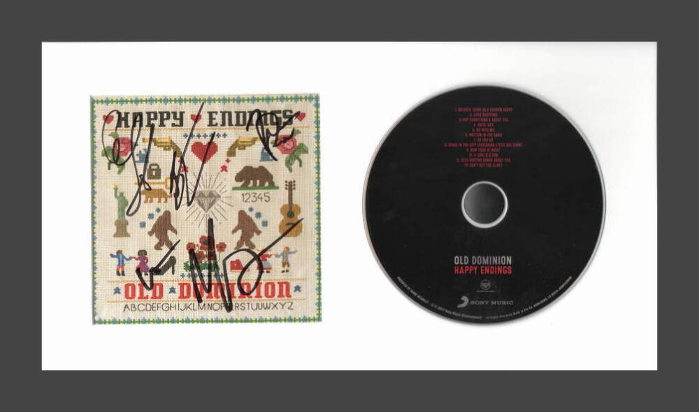 OLD DOMINION SIGNED AUTOGRAPH HAPPY ENDINGS FRAMED CD DISPLAY - READY TO HANG!