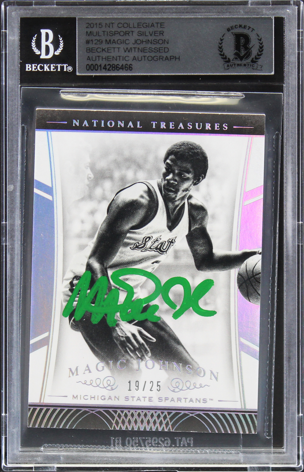 Magic Johnson Signed 2015 NT Collegiate MS Silver #129 #19/25 Card BAS Slabbed