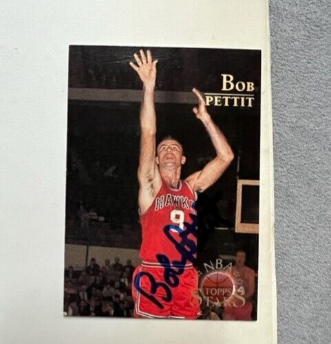 BOB PETTIT AUTHENTIC SIGNED AUTOGRAPHED 1996 TOPPS STARS CARDS