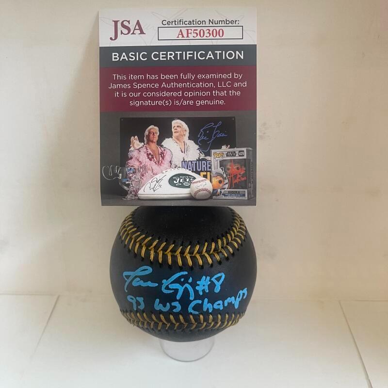JAVY LOPEZ BRAVES 95 WS CHAMPS SIGNED BLACK M.L. BASEBALL JSA AF50300