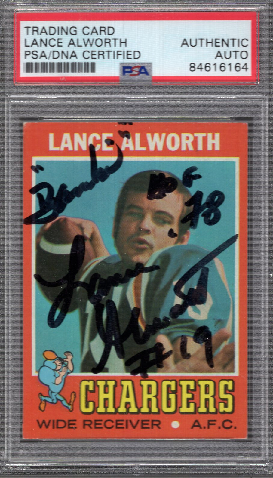 LANCE ALWORTH HAND SIGNED 1971 TOPPS FOOTBALL TRADING CARD HOF PSA SLABBED