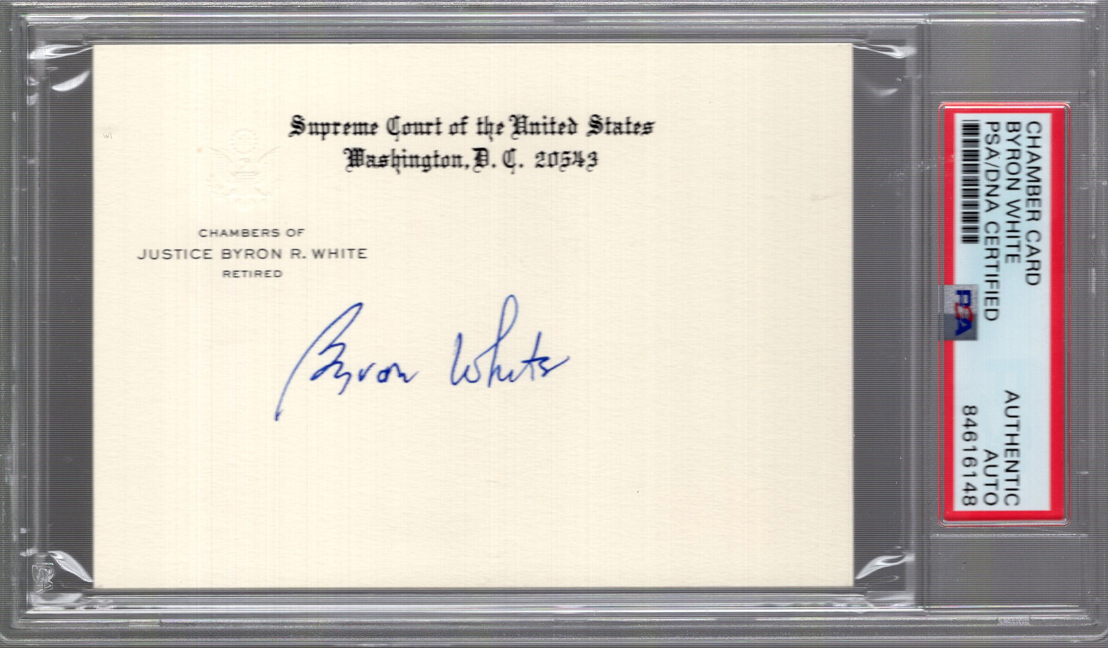 BYRON WHITE HAND SIGNED SUPREME COURT CHAMBERS CARD RARE JSA+PSA SLABBED COLLECTIBLE MEMORABILIA