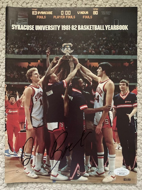 JIM BOEHEIM HAND SIGNED 1981-82 SYRACUSE BASKETBALL MEDIA GUIDE RARE JSA
