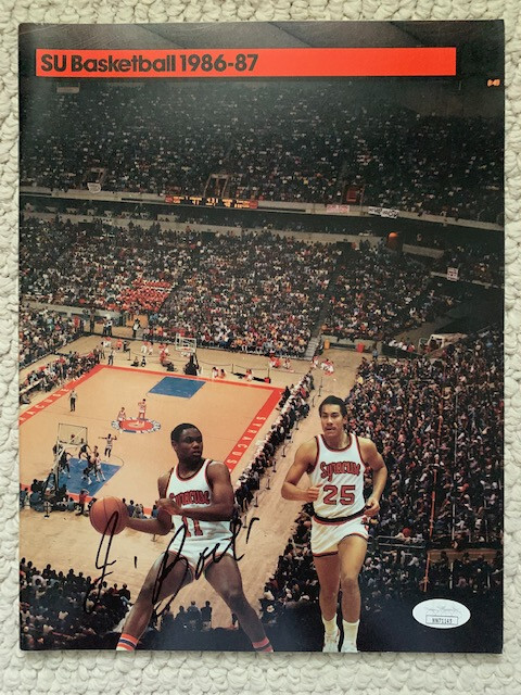 JIM BOEHEIM HAND SIGNED 1986-87 SYRACUSE BASKETBALL MEDIA GUIDE RARE JSA