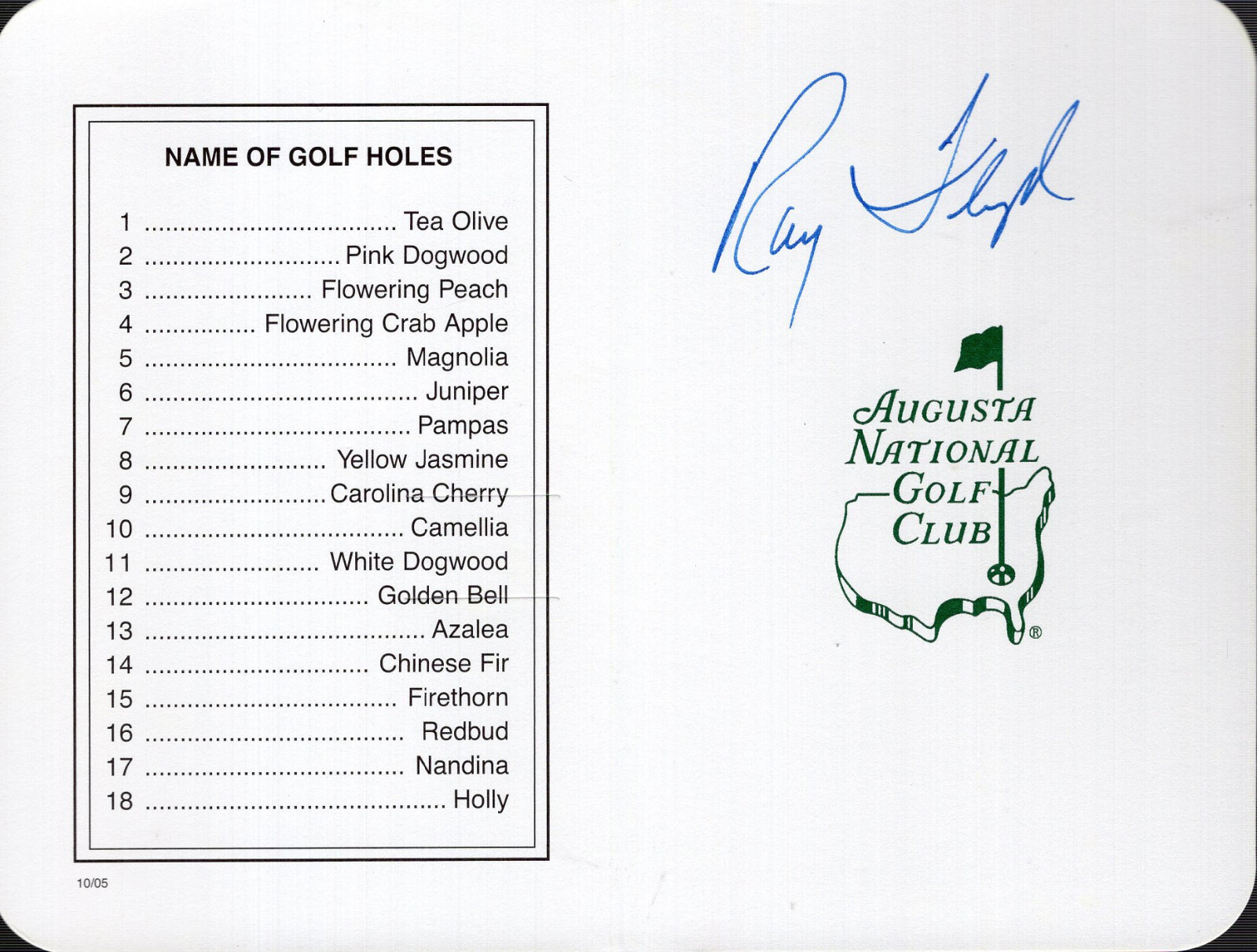 RAY FLOYD HAND SIGNED UNUSED MASTERS SCORECARD+COA 1976 MASTERS CHAMPION