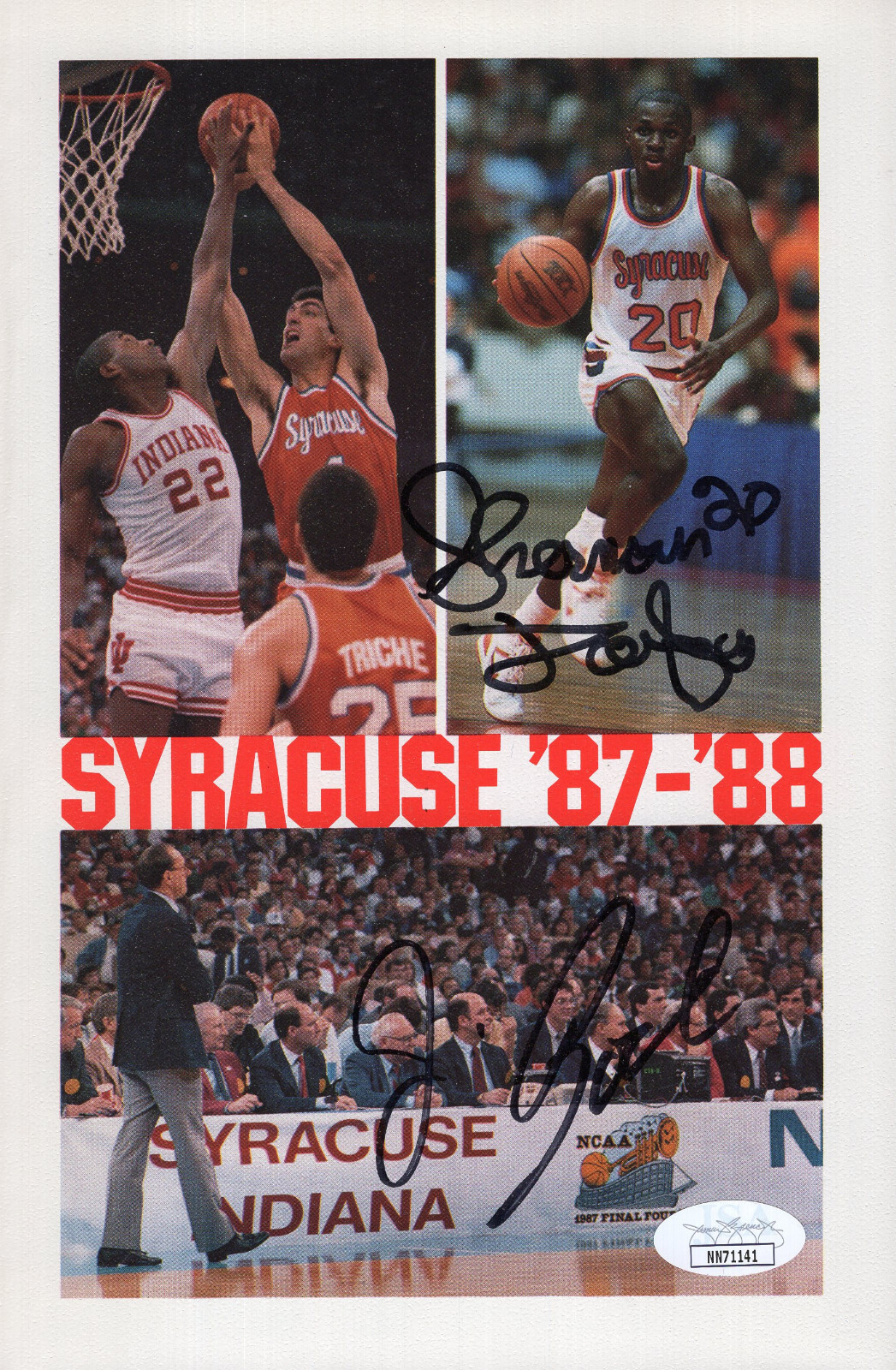 SHERMAN DOUGLAS+BOEHEIM SIGNED 1987-88 SYRACUSE BASKETBALL MEDIA GUIDE JSA