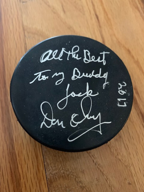 DON CHERRY HAND SIGNED BLACK HOCKEY PUCK+COA HOCKEY LEGEND TO JACK