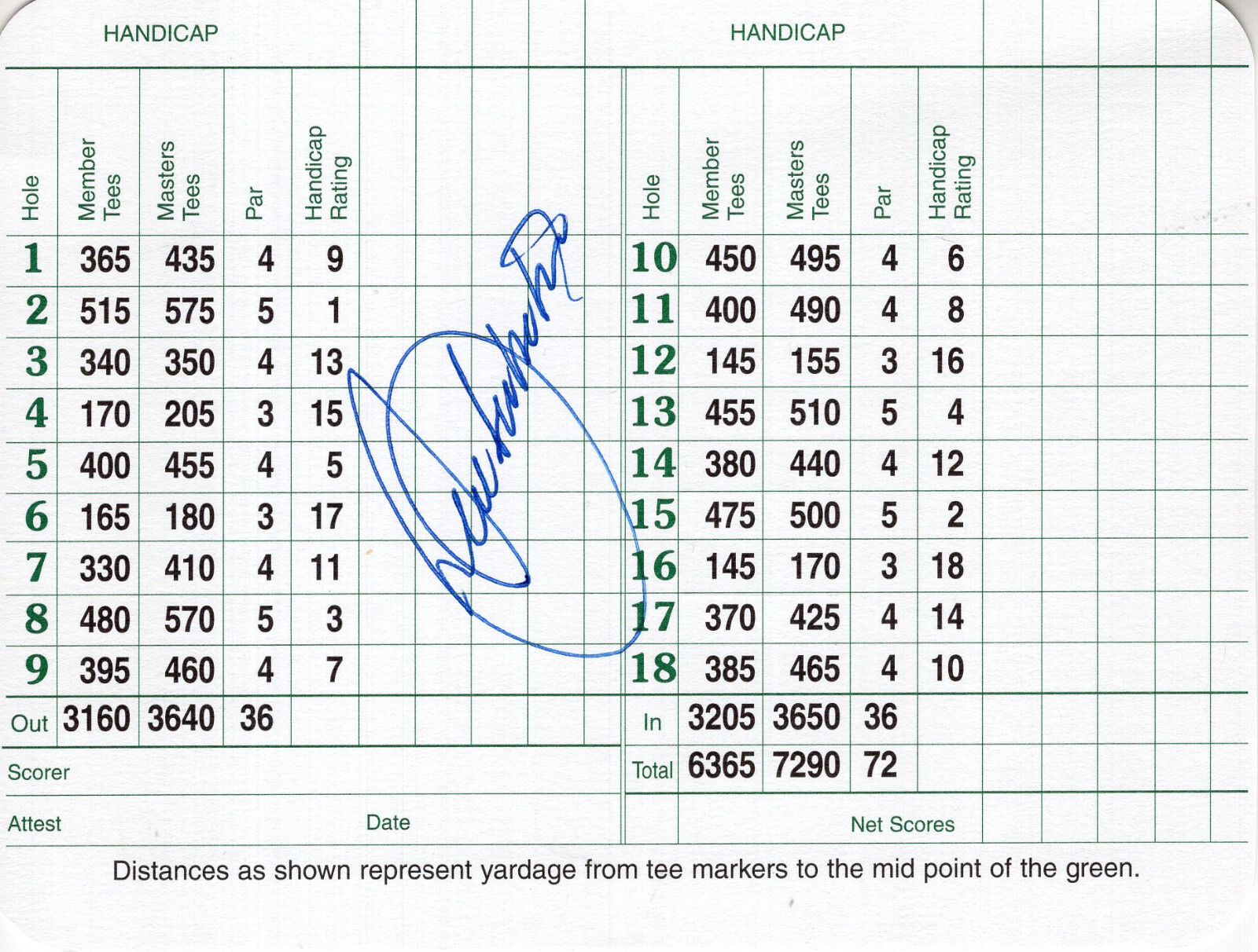 SEVE BALLESTEROS HAND SIGNED MASTERS GOLF SCORE CARD VERY RARE JSA