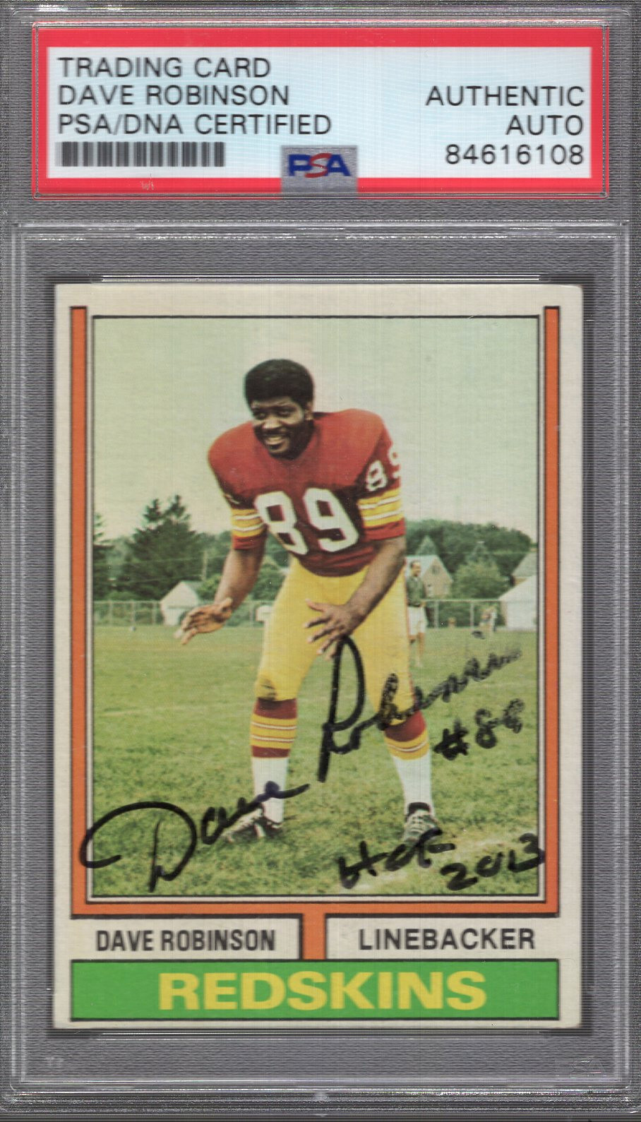 DAVE ROBINSON HAND SIGNED 1974 TOPPS FOOTBALL TRADING CARD HOF PSA SLABBED