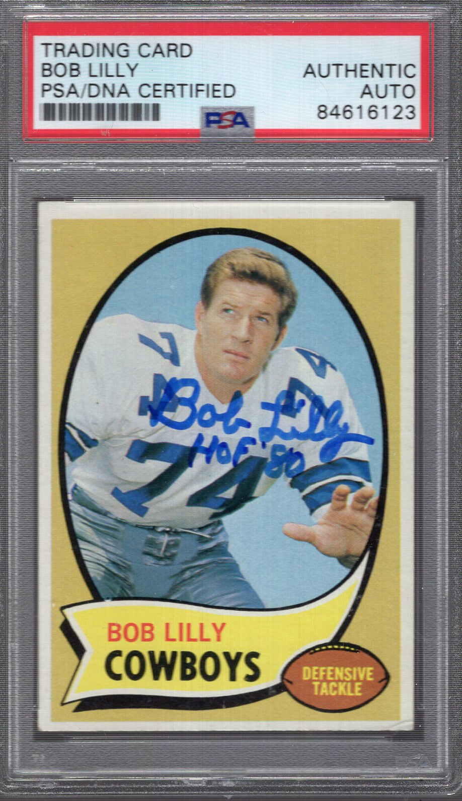 BOB LILLY HAND SIGNED 1970 TOPPS FOOTBALL TRADING CARD HOF PSA SLABBED