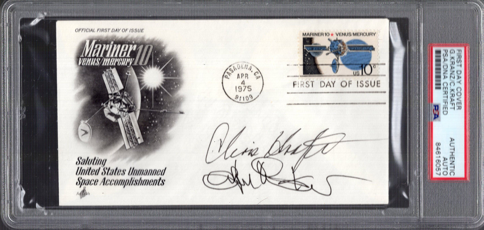 GENE KRANZ+CHRIS KRAFT HAND SIGNED FIRST DAY COVER NASA LEGENDS PSA SLABBED