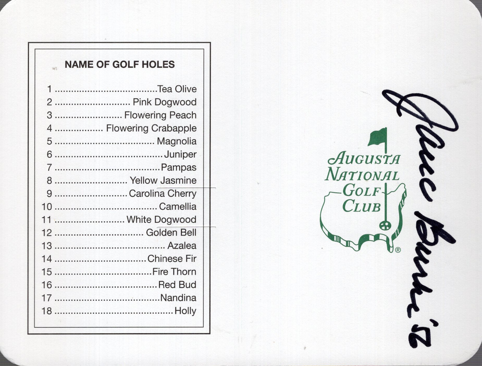 JACK BURKE HAND SIGNED UNUSED MASTERS SCORECARD+COA 1956 MASTERS CHAMPION